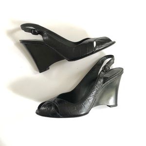 Stuart Weitzman Black Leather Platform Wedge Heels